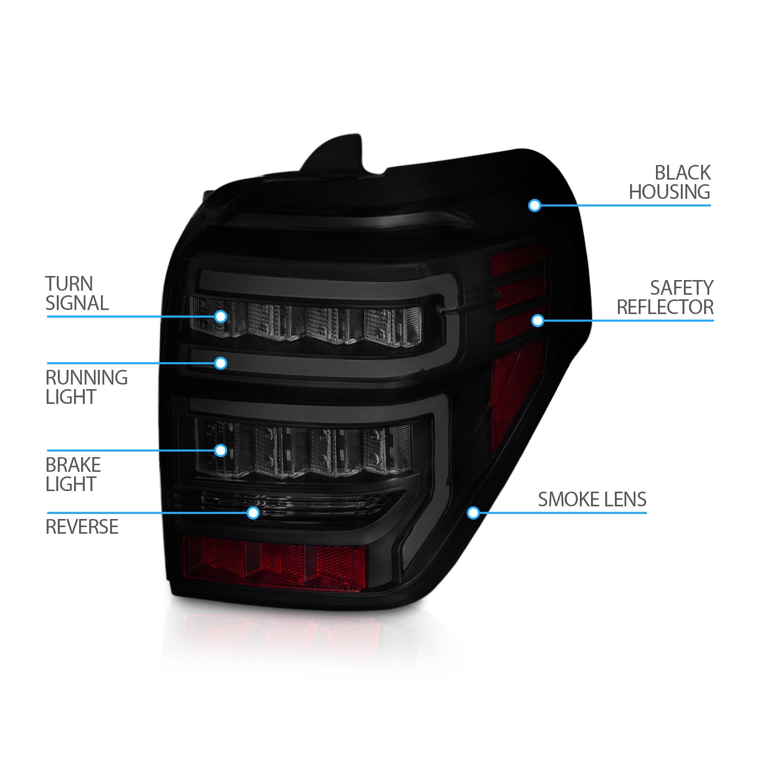TOYOTA 4 RUNNER 14-23 TAIL LIGHTS BLACK HOUSING SMOKE LENS RED LIGHT BAR