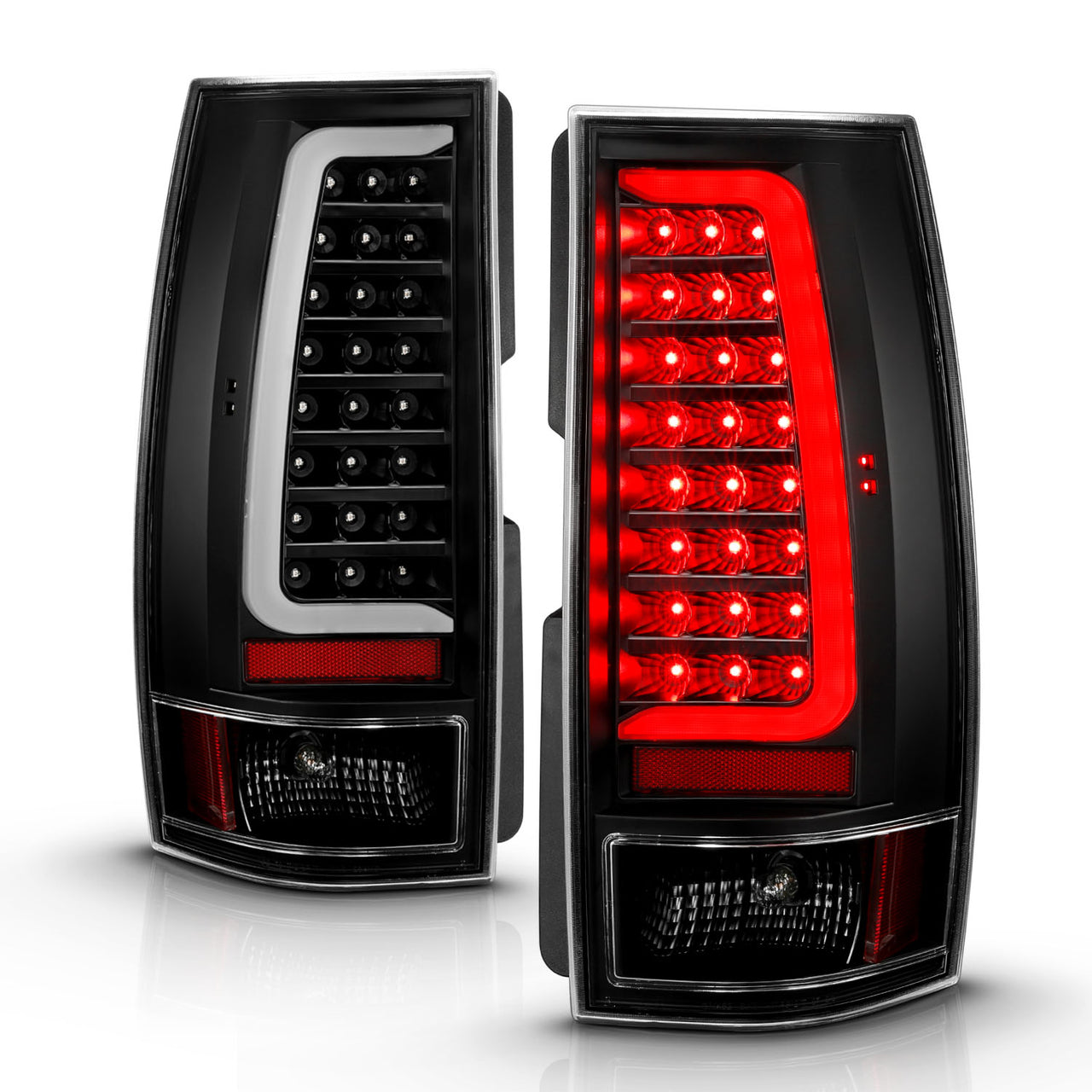 CHEVY TAHOE/SUBURBAN 07-14 LED TAIL LIGHTS BLACK HOUSING CLEAR LENS W/ C LIGHT BAR