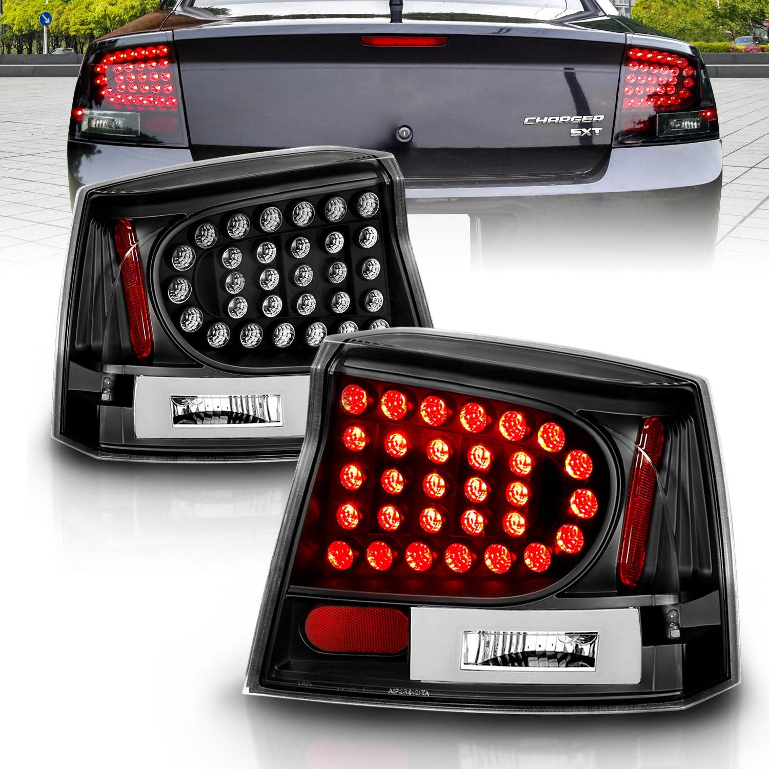 DODGE CHARGER 06-08 LED TAIL LIGHTS BLACK DODGE CHARGER 06-08 LED TAIL LIGHTS BLACK