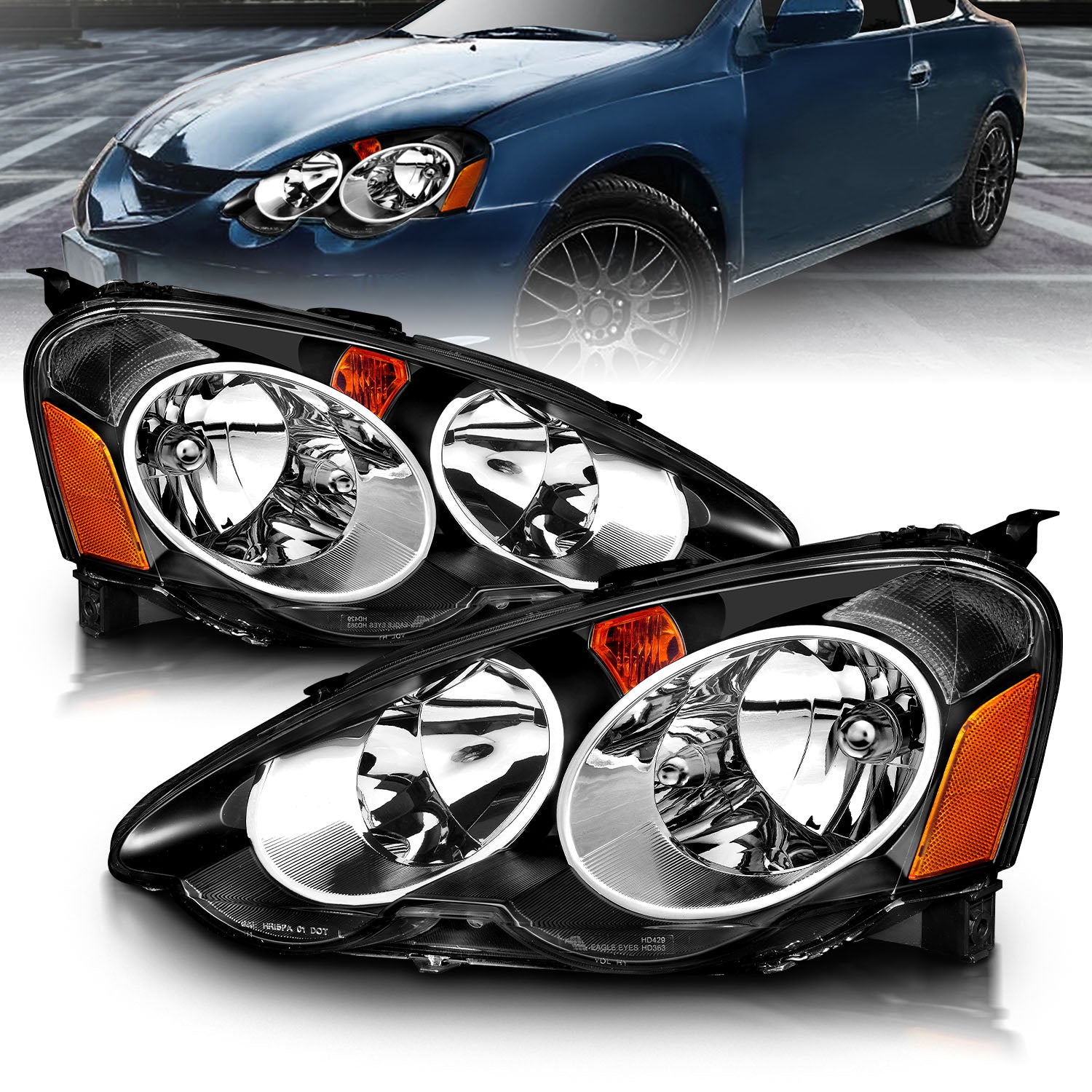 「252」02-04アキュラRSX用ブラックアンバーJDMヘッドライトアセンブリ ACURA RSX 02-04 HEADLIGHTS BLACK AMBER