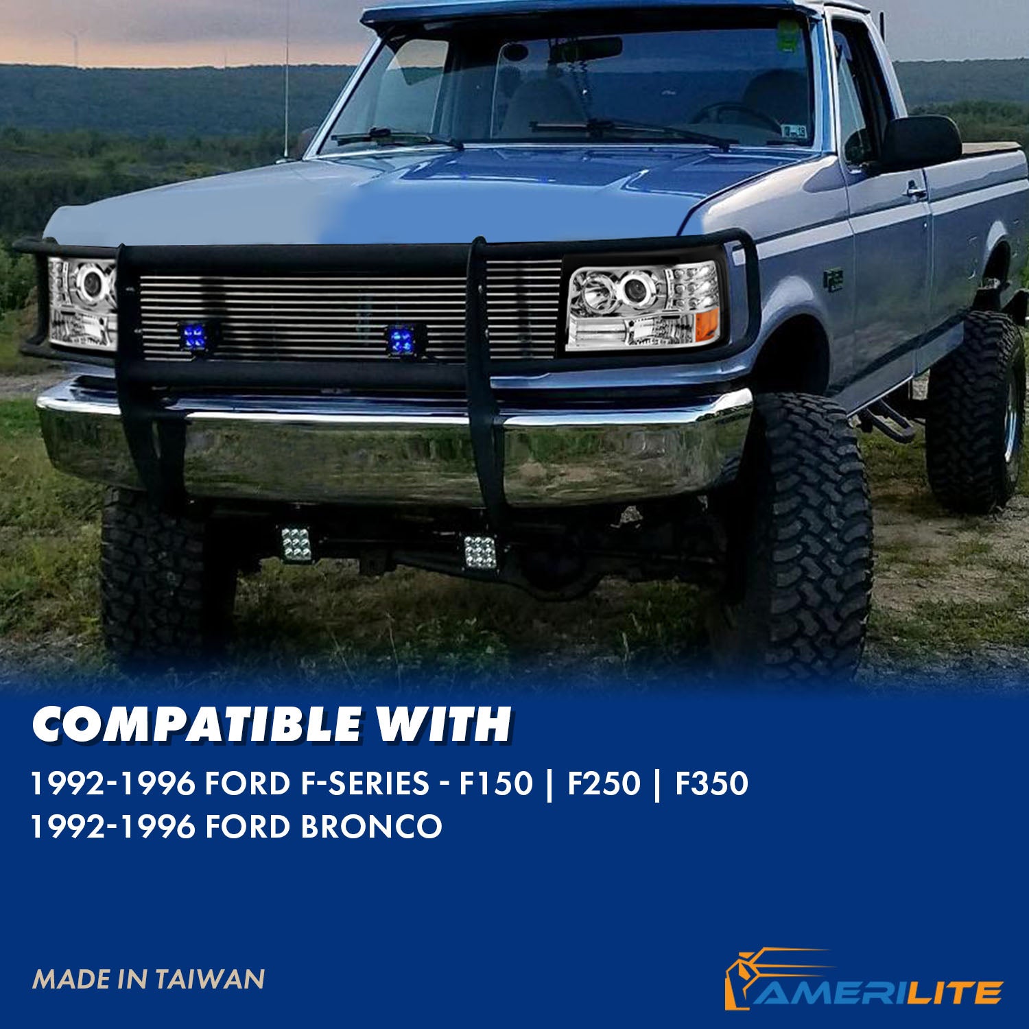 FORD F-150/F-250/BRONCO 92-96 PROJECTOR HALO HEADLIGHTS CHROME W/ SIDE MARKERS W/ PARKING LIGHTS
