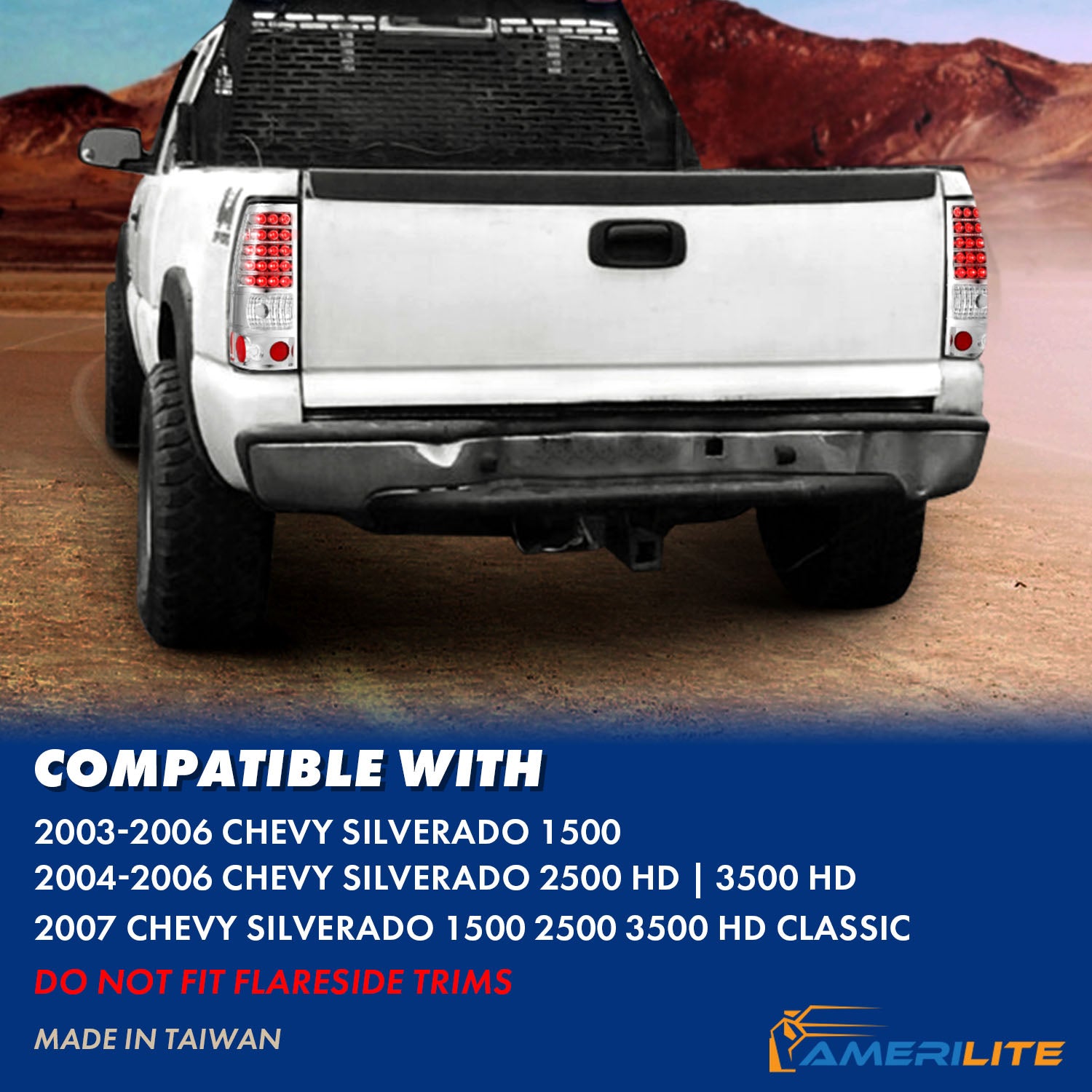 CHEVY SILVERADO 03-07 (1500/2500 SERIES 2003 & 1500/2500/3500 SRW SERIES 04-07) LED TAIL LIGHTS CHROME (4 HOLE)