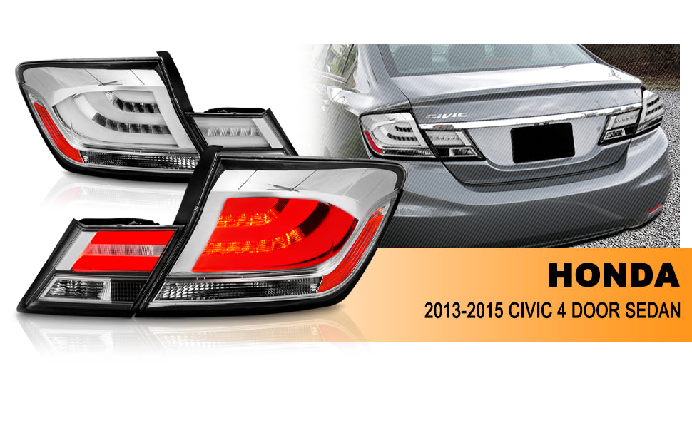HONDA CIVIC 13-UP 4DR LED TAIL LIGHTS ALL CHROME (4 PCS)