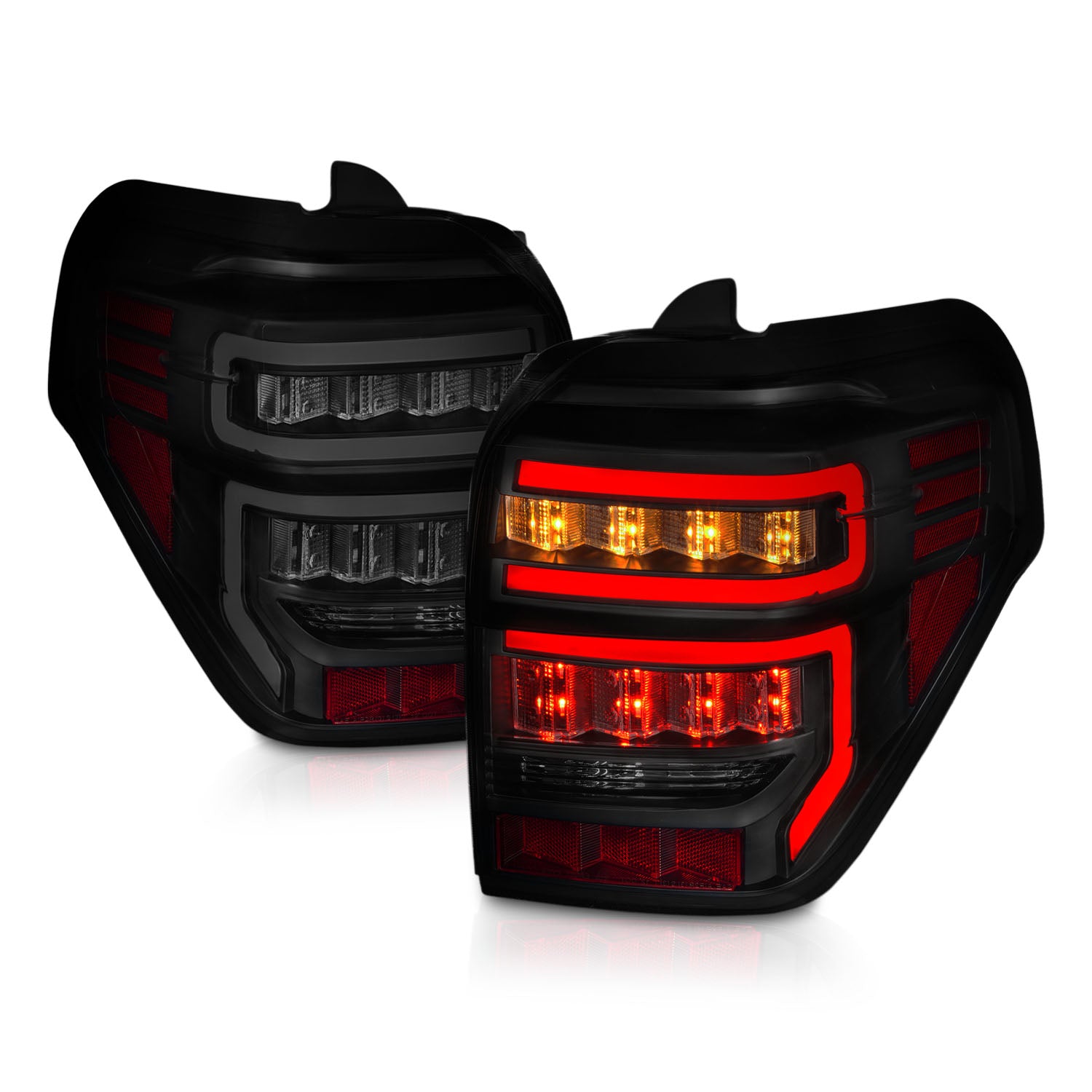 TOYOTA 4 RUNNER 14-23 TAIL LIGHTS BLACK HOUSING SMOKE LENS RED LIGHT BAR
