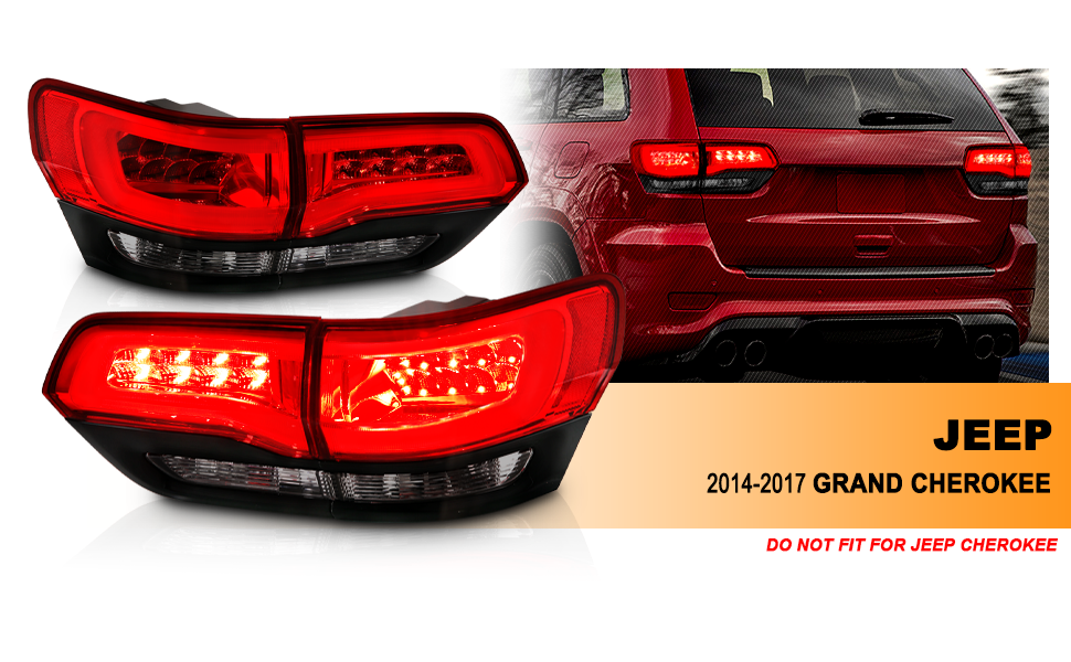 JEEP GRAND CHEROKEE 14-17 LED TAIL LIGHTS RED/SMOKE (4PCS) (BLACK EDGE)