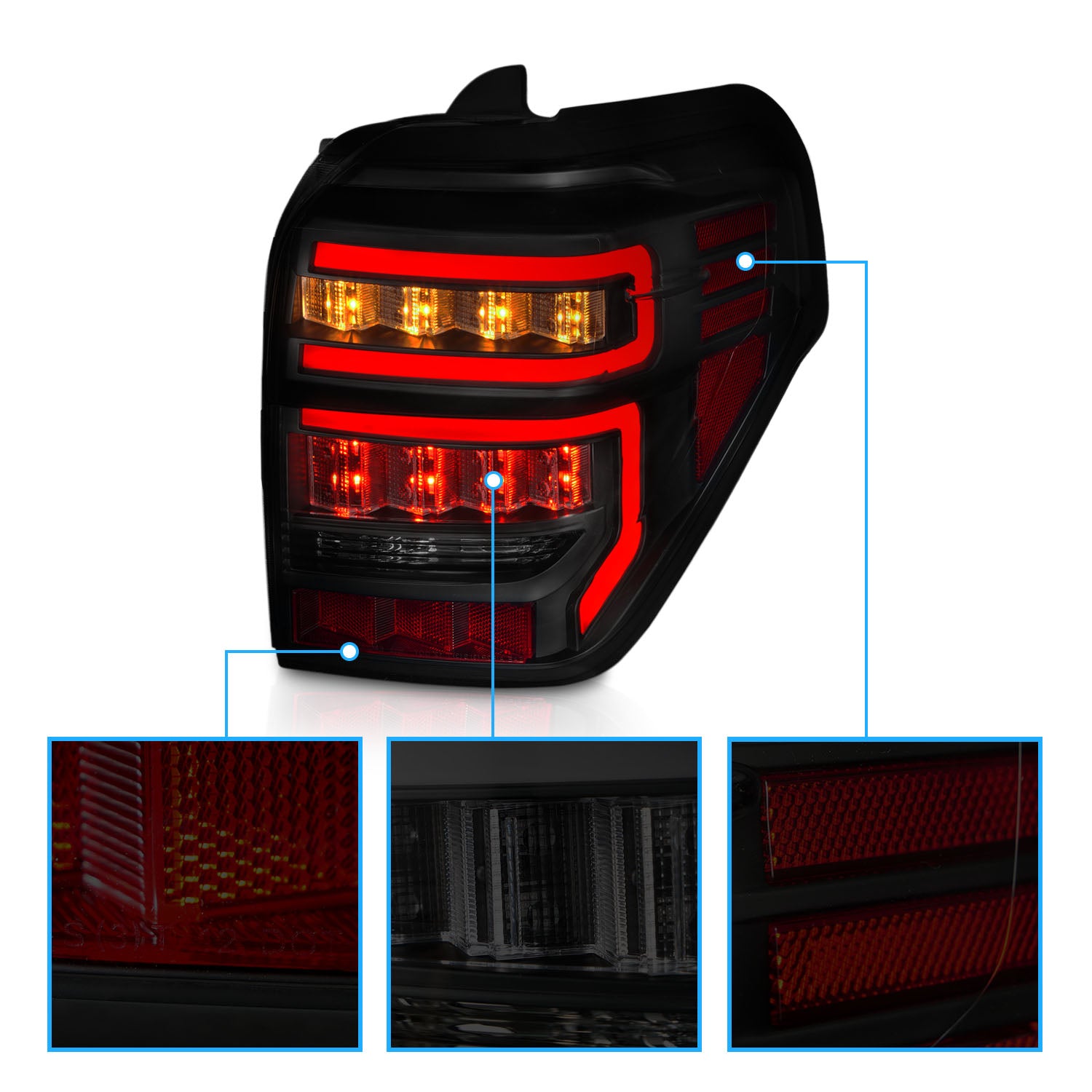 TOYOTA 4 RUNNER 14-23 TAIL LIGHTS BLACK HOUSING SMOKE LENS RED LIGHT BAR