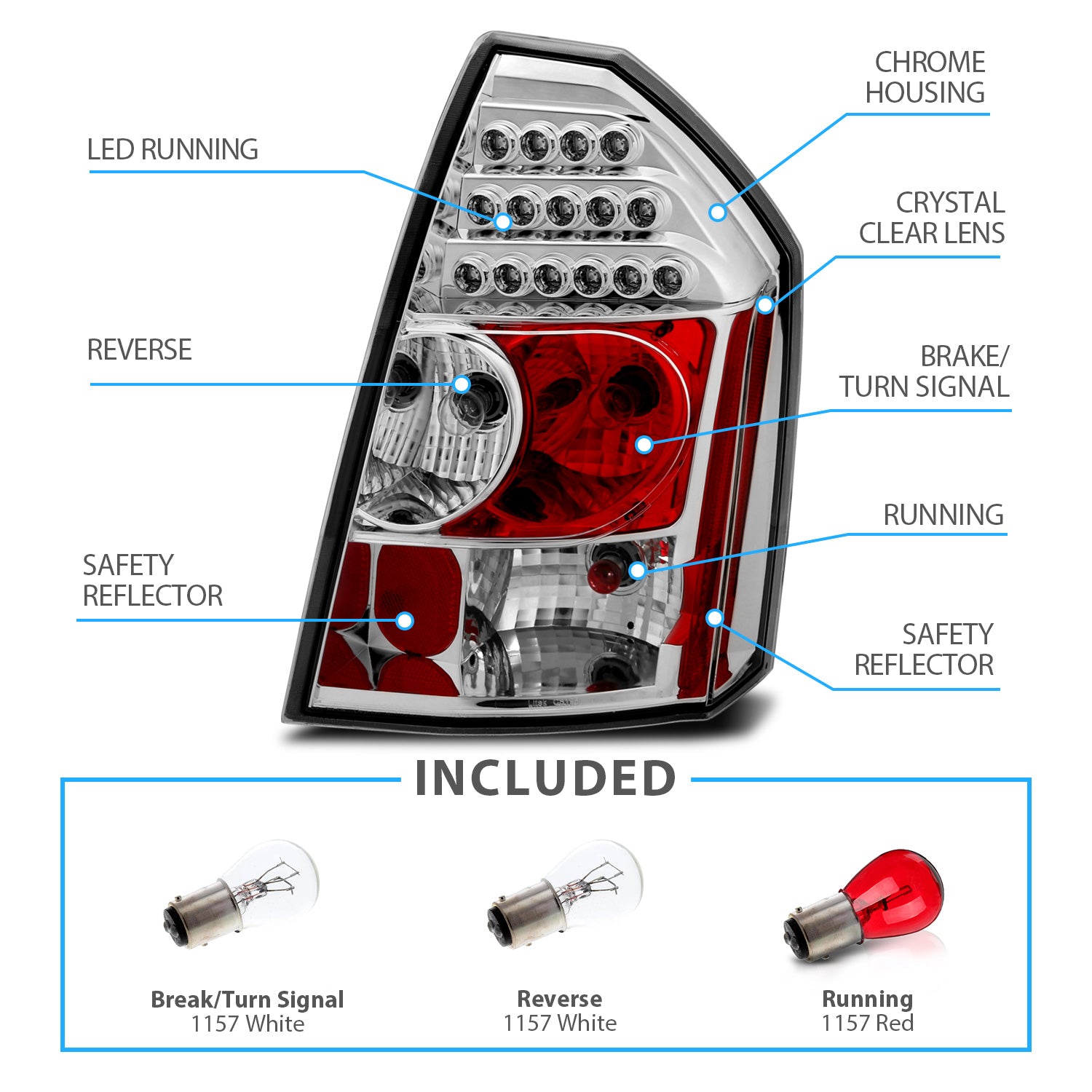 CHRYSLER 300/300C 05-07 LED TAIL LIGHTS CHROME
