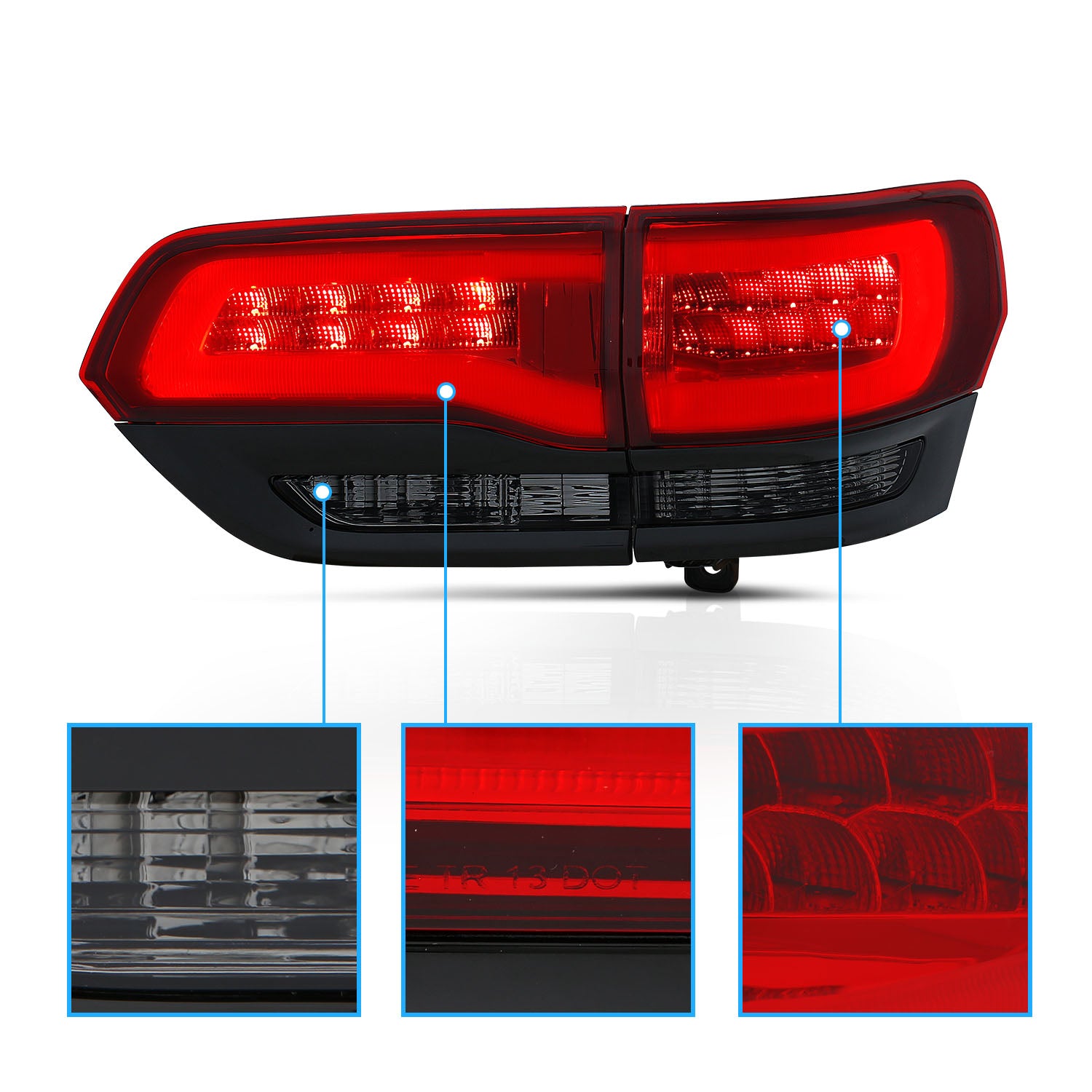 JEEP GRAND CHEROKEE 14-17 LED TAIL LIGHTS RED/SMOKE (4PCS) (BLACK EDGE)