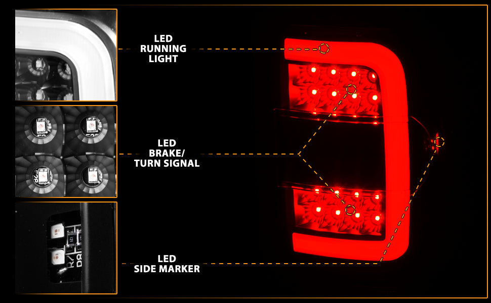 FORD RANGER 01-11 TAIL LIGHTS BLACK HOUSING CLEAR LENS W/C LIGHT BAR