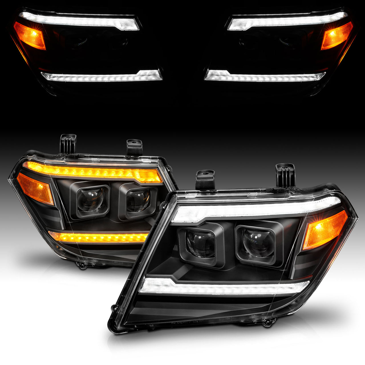NISSAN FRONTIER 09-20 PROJECTOR LIGHT嚙瘡EADLIGHTS BLACK SEQUENTIAL LIGHT BAR (W/ DRL)