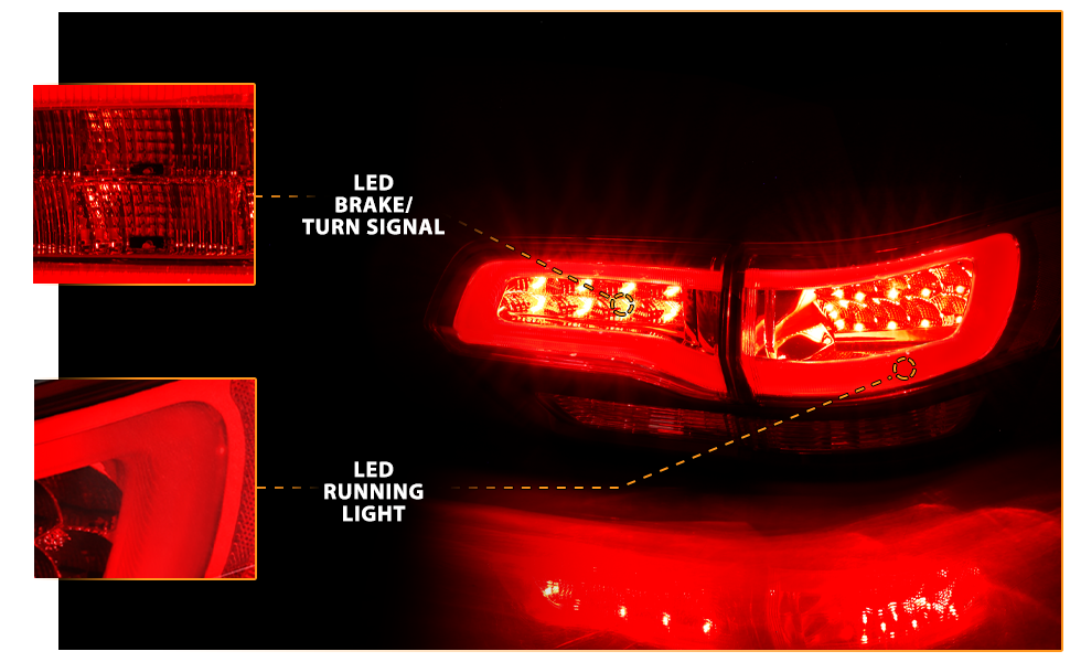 JEEP GRAND CHEROKEE 14-17 LED TAIL LIGHTS RED/SMOKE (4PCS) (BLACK EDGE)