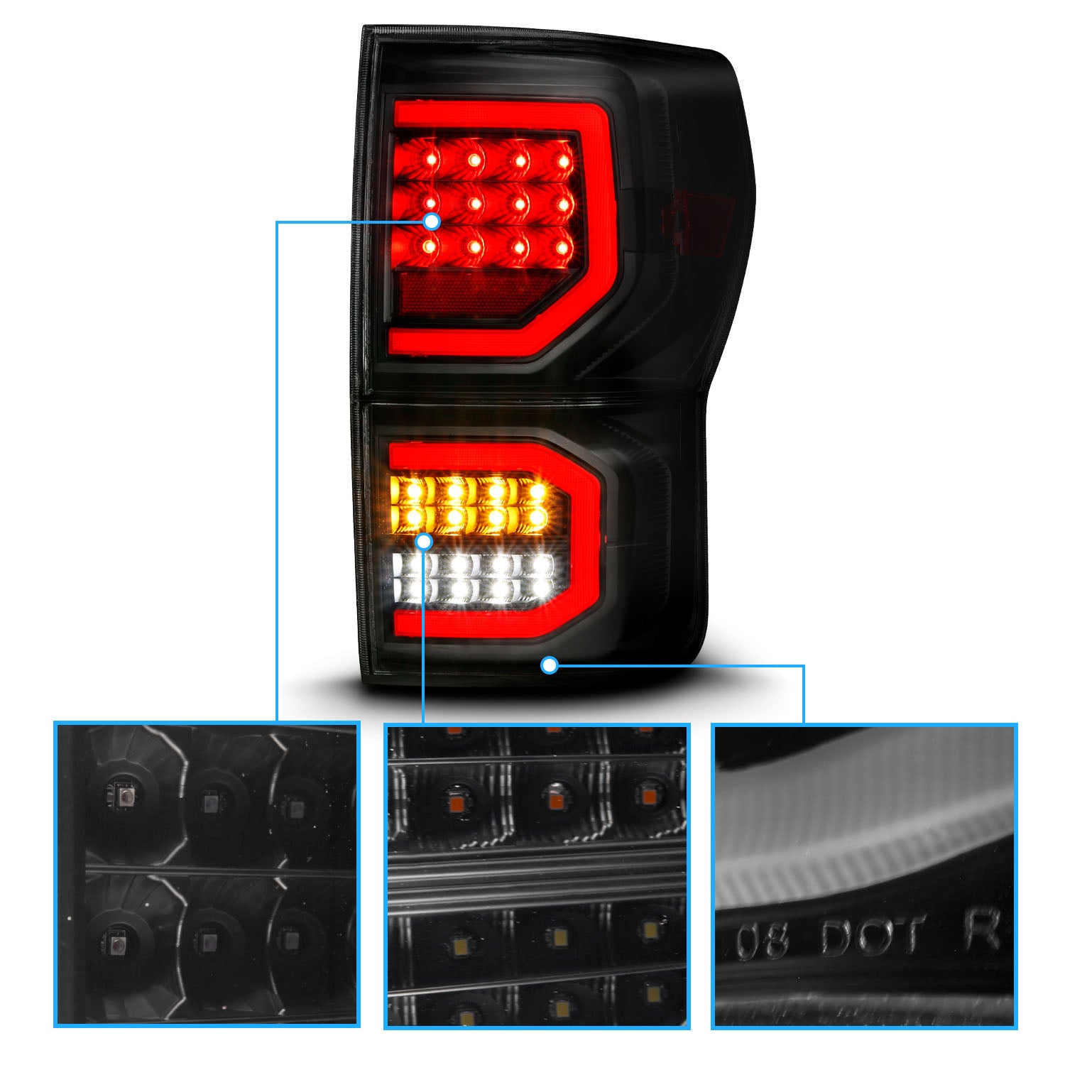 TOYOTA TUNDRA 07-11 FULL LED T.L BLACK HOUSING SMOKE LENS W/ DOUBLE C LIGHT BARS