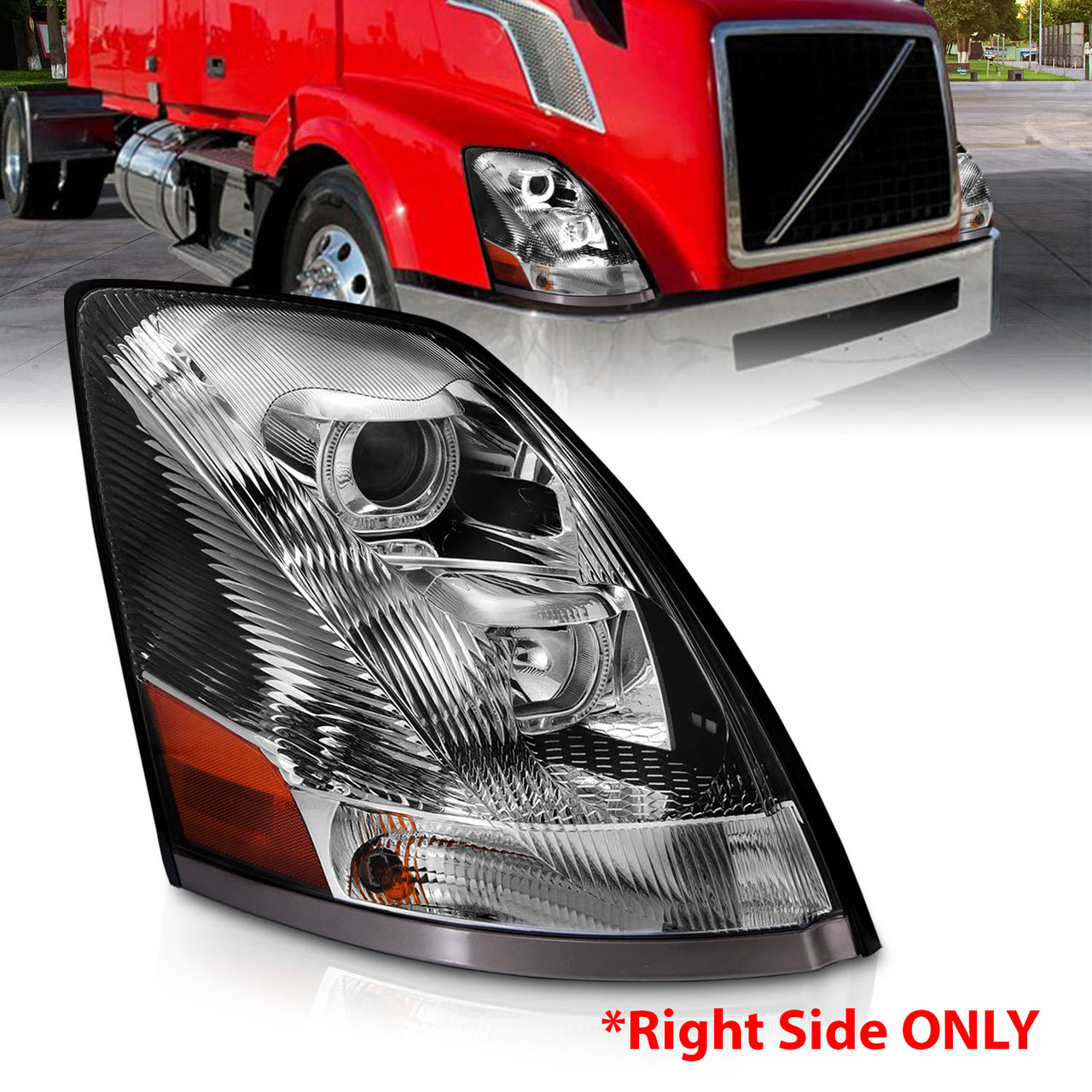 VOLVO VN/VNL SERIES 04-15 PROJECTOR U BAR STYLE H.L CHROME AMBER REFLECTOR (RIGHT)