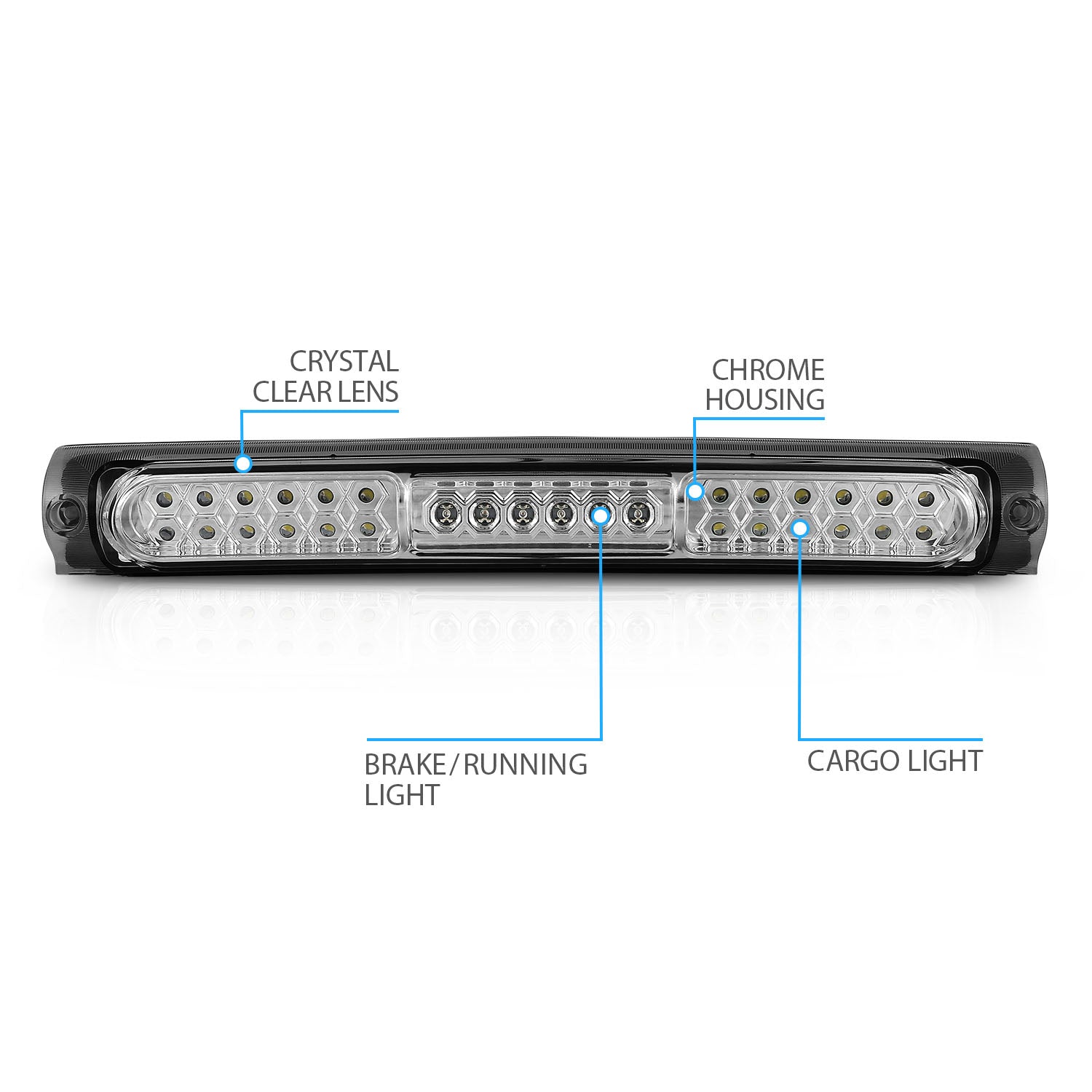 FORD F-150 97-03 LED 3RD BRAKE LIGHT ALL CHROME (W/ CARGO LIGHTS)