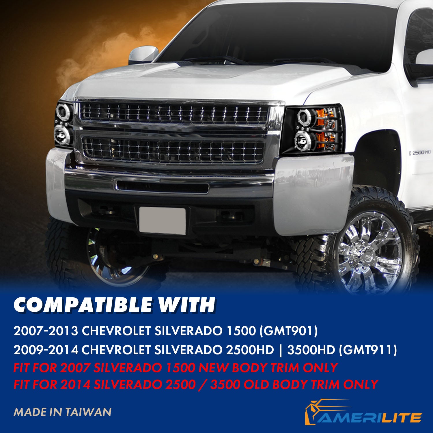 CHEVY SILVERADO 07-13 PROJECTOR HEADLIGHTS BLACK CLEAR (RX HALO)