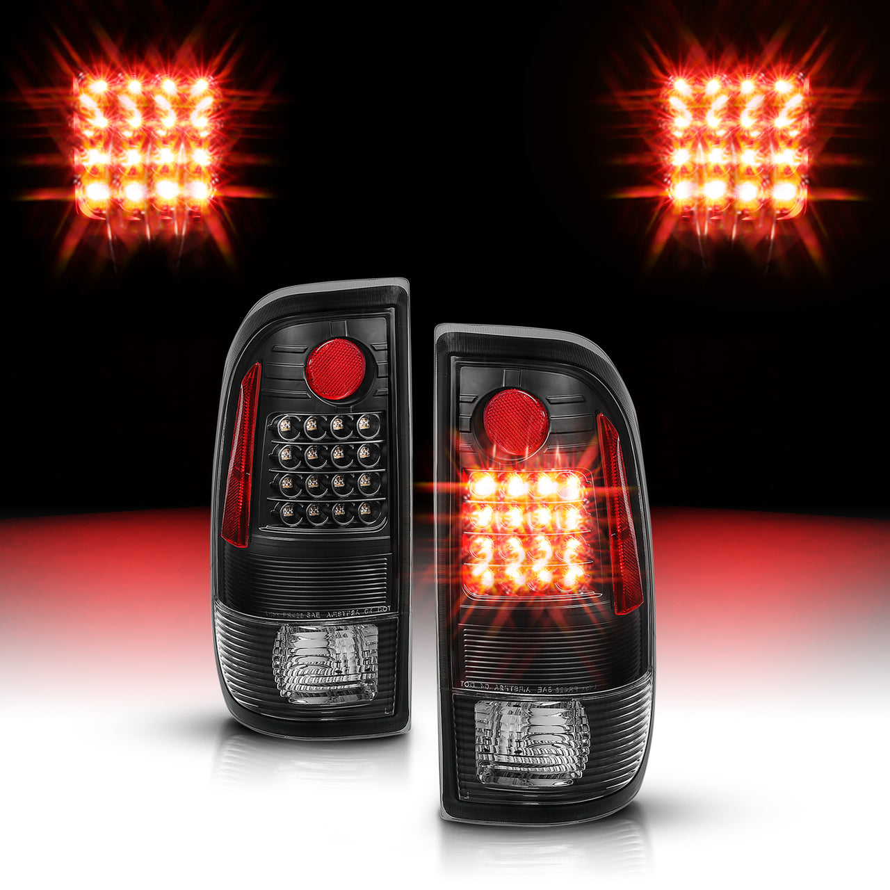FORD F-150/F250 97-04 STYLESIDE/SUPER DUTY 99-07 LED TAILLIGHTS  BLACK HOUSING CLEAR LENS  REFLECTOR
