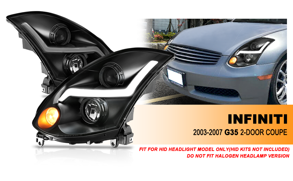 INFINITI G35 03-07 2DR H.L BLACK PROJECTOR CLEAR HALO(HID COMPATIBLE& SUPER WHITE)