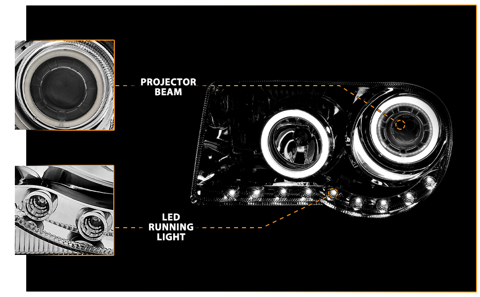 CHRYSLER 300C 05-UP PROJECTOR HEADLIGHTS G2 HALO LED CHROME (RX HALO) (W/O HID KITS) (OEM HID COMPATIBLE)