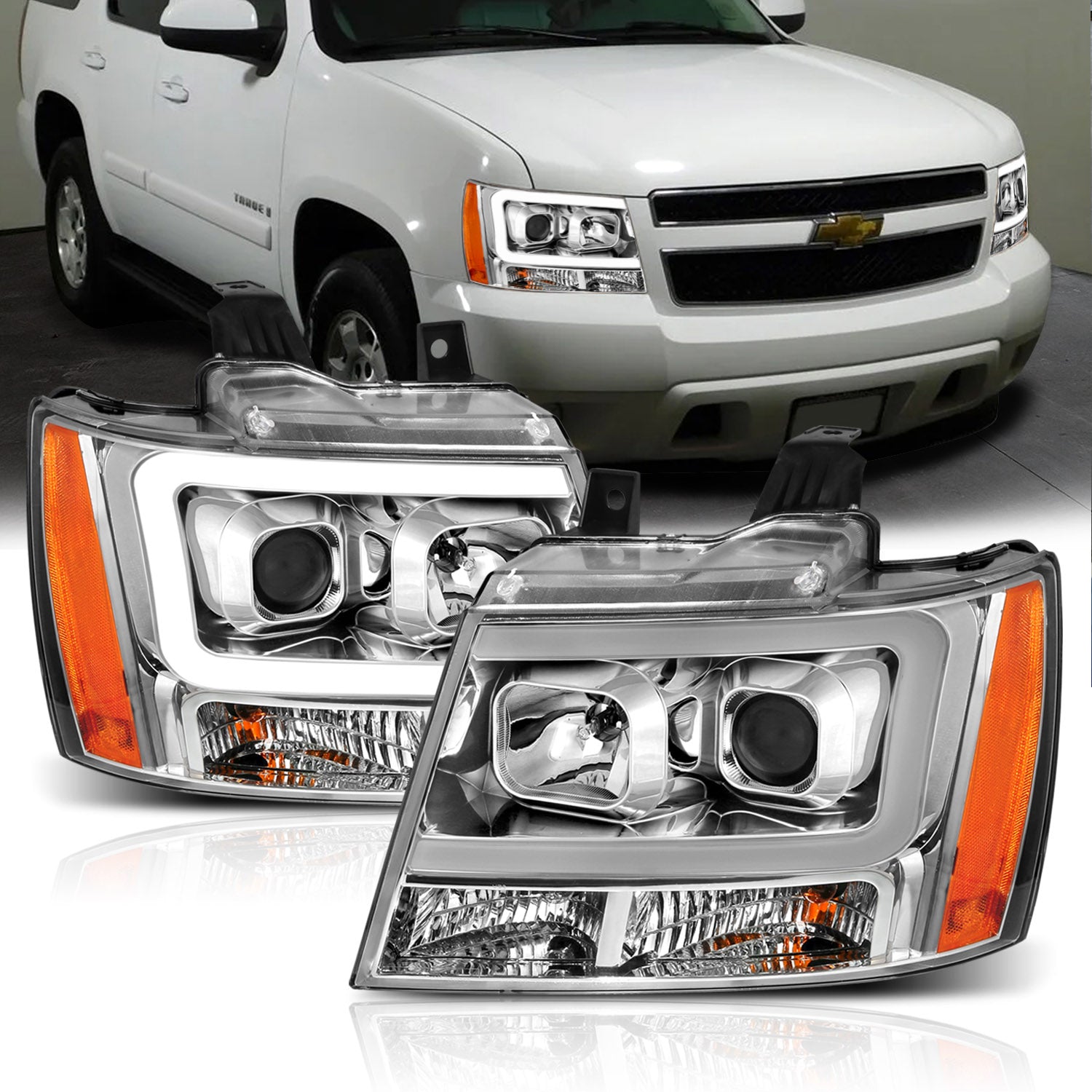 CHEVY TAHOE/SUBURBAN/AVALANCHE 07 PROJECTOR HEADLIGHTS G2 CHROME CLEAR AMBER