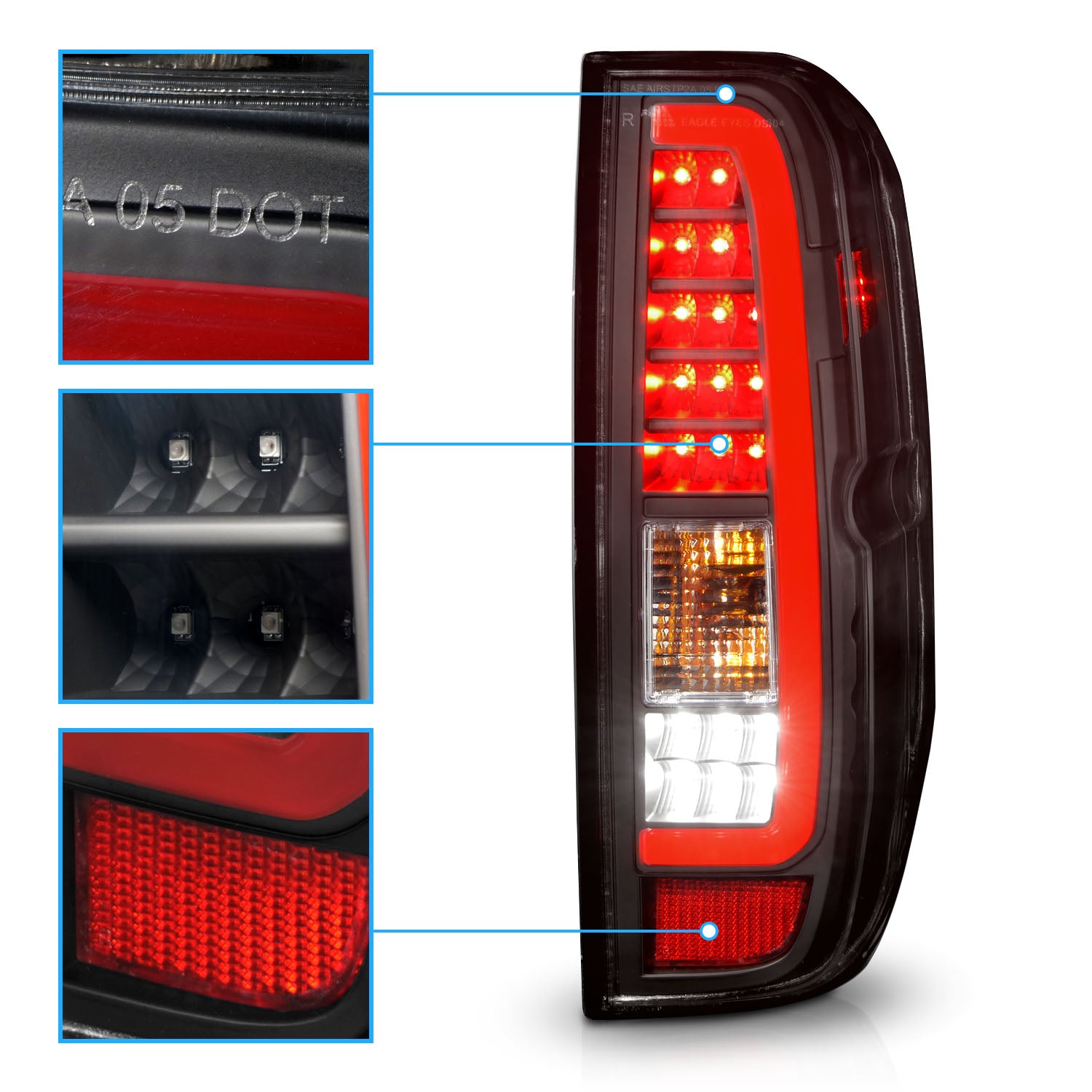 NISSAN FRONTIER 05-19 / SUZUKI EQUATOR 9-12 LED TAIL LIGHTS BLACK HOUSING CLEAR LENS W/C LIGHT BAR
