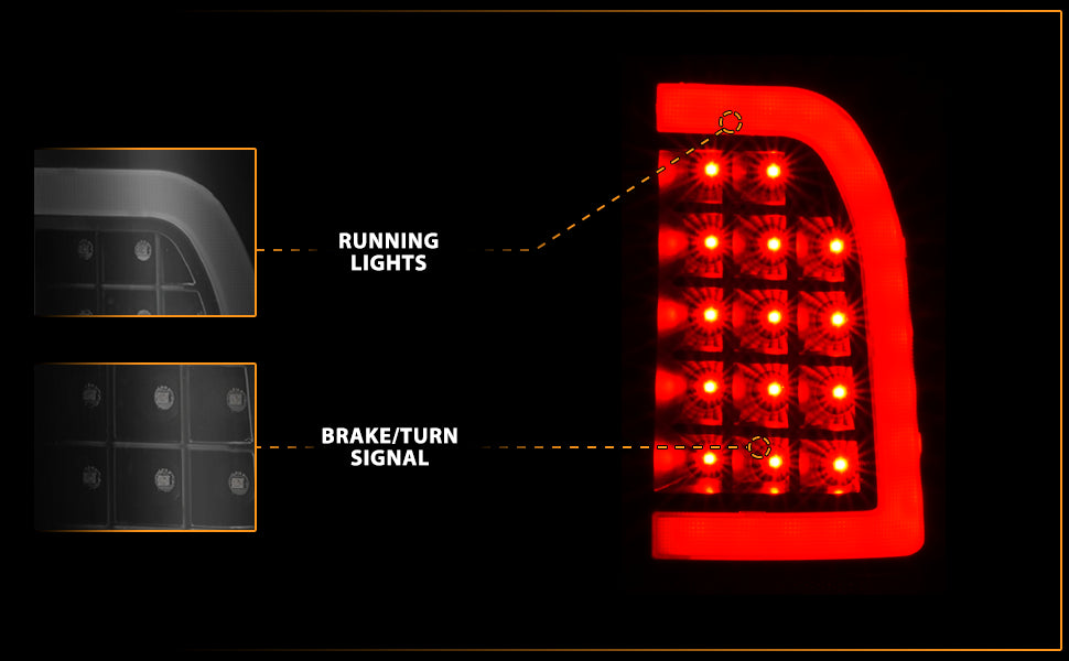 FORD F-150/F250 97-04 STYLESIDE/SUPER DUTY 99-07 LED TAIL LIGHTS BLACK HOUSING SMOKE LENS W/ C LIGHT BAR