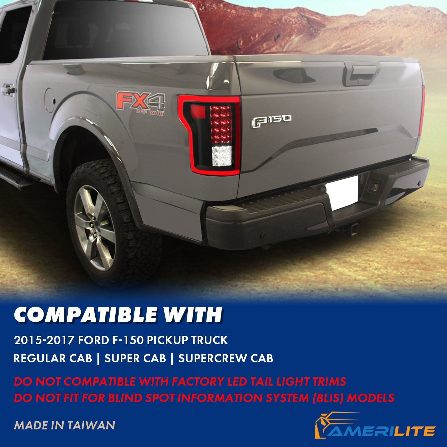 FORD F-150 15-17 LED TAIL LIGHTS BLACK/SMOKE(NON-BLIS ONLY)