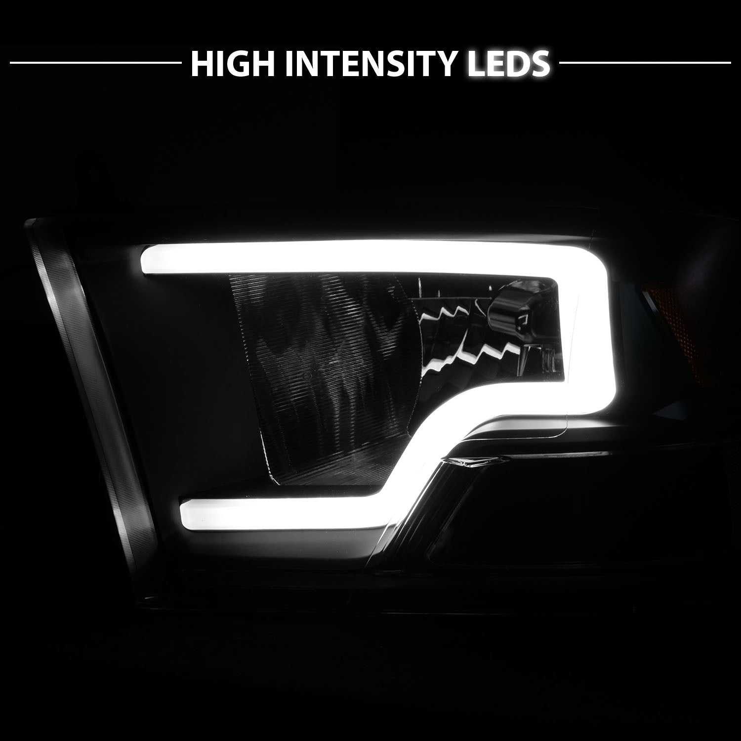 DODGE RAM 09-20 LIGHT BAR STYLE HEADLIGHTS BLACK HOUSING G2 AMBER  (HALOGEN TYPE)