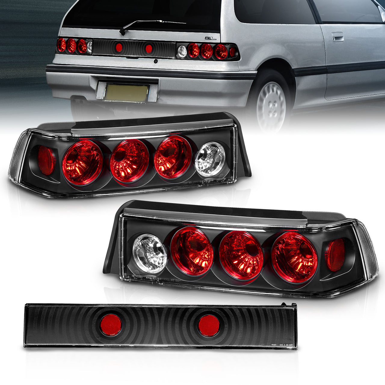 HONDA CIVIC 88-91 3DR TAIL LIGHTS BLACK (3 PCS)