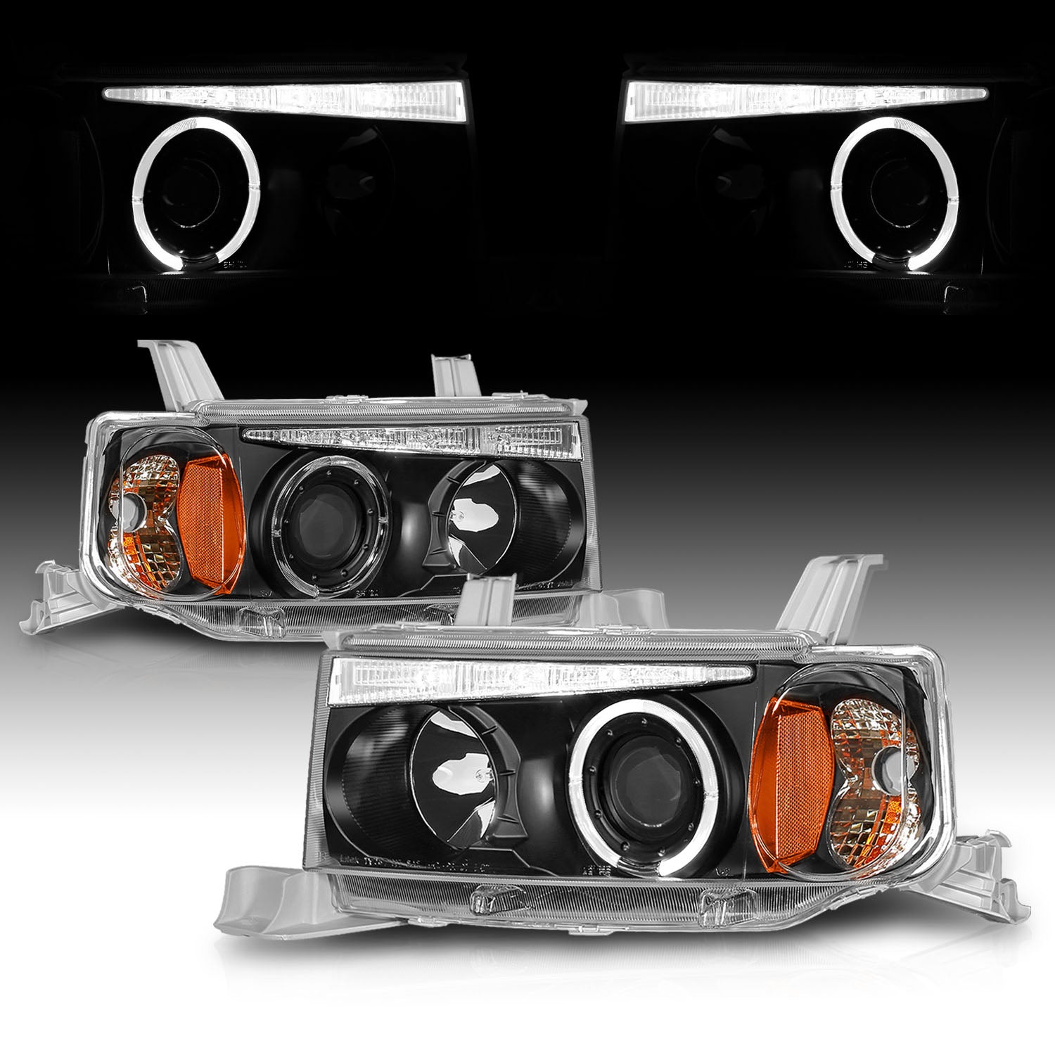 SCION XB 04-06 PROJECTOR HEADLIGHTS G2 HALO BLACK CLEAR AMBER