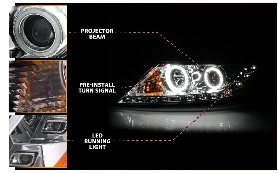 KIA SORENTO 2011 PROJECTOR HEADLIGHTS HALO CHROME CLEAR AMBER (RX HALO)