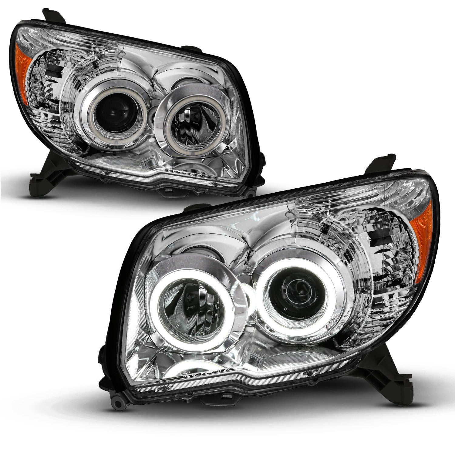TOYOTA 4 RUNNER 06-09 PROJECTOR HEADLIGHTS CHROME CLEAR (RX HALO) AMBER