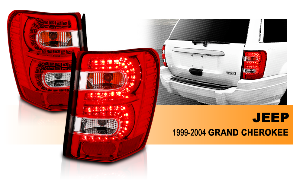 JEEP GRAND CHEROKEE 99-04 LED TAIL LIGHTS RED/CLEAR