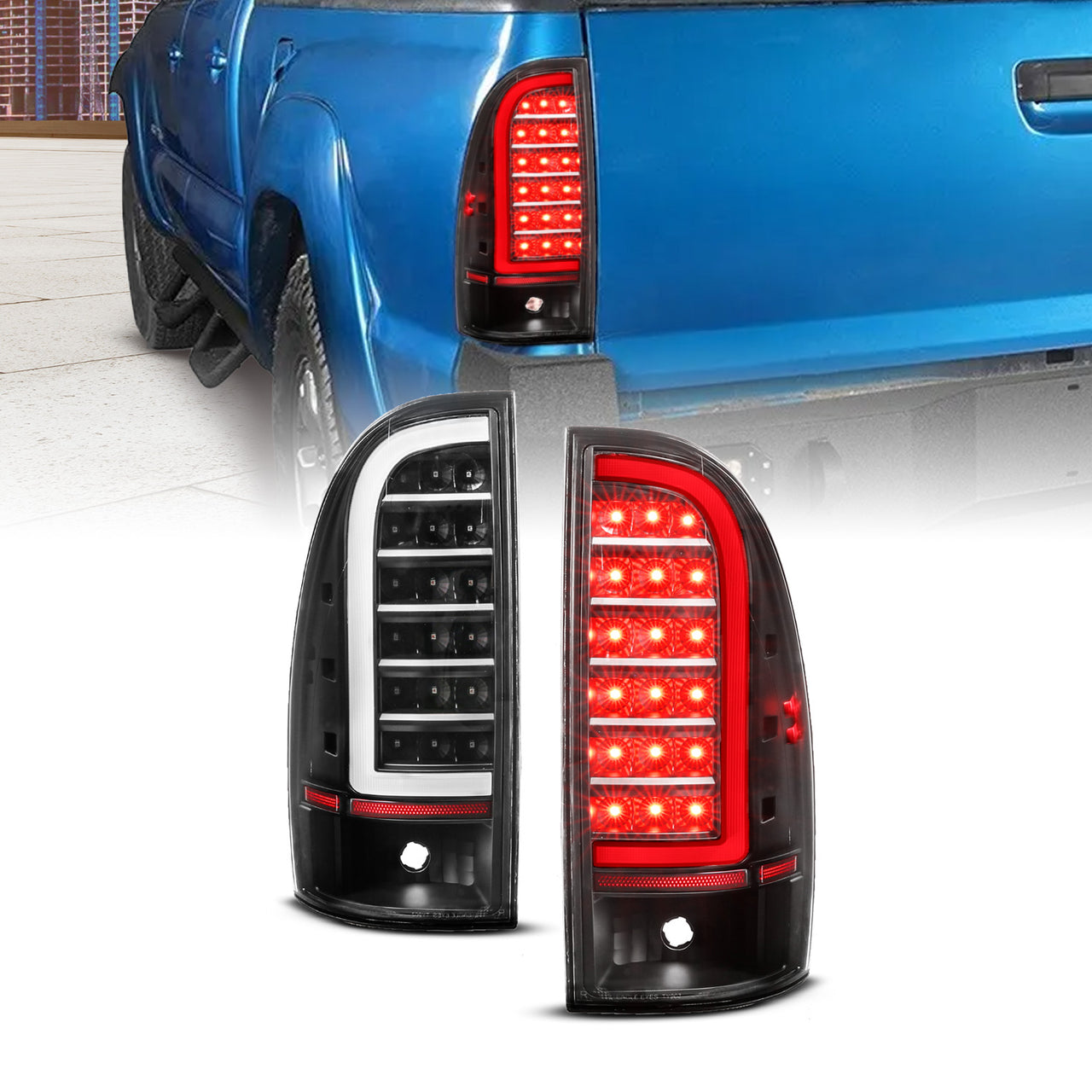 TOYOTA TACOMA 05-15 LED TAIL LIGHTS BLACK HOUSING CLEAR LENS (W/ C LIGHT BAR)