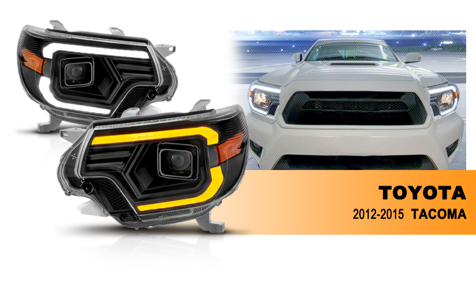 TOYOTA TACOMA 12-15  PROJECTOR SWITCHBACK HEADLIGHTS BLACK AMBER (W/ C LIGHTS BAR)