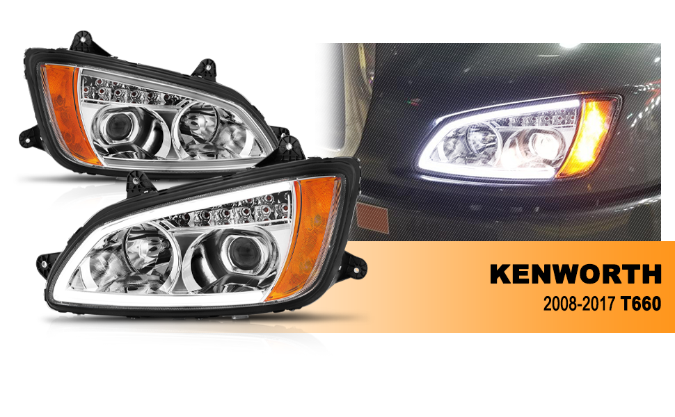 Kenworth T660 08 UP  PROJECTOR PLANK STYLE H.L CHROME AMBER REFLECTOR