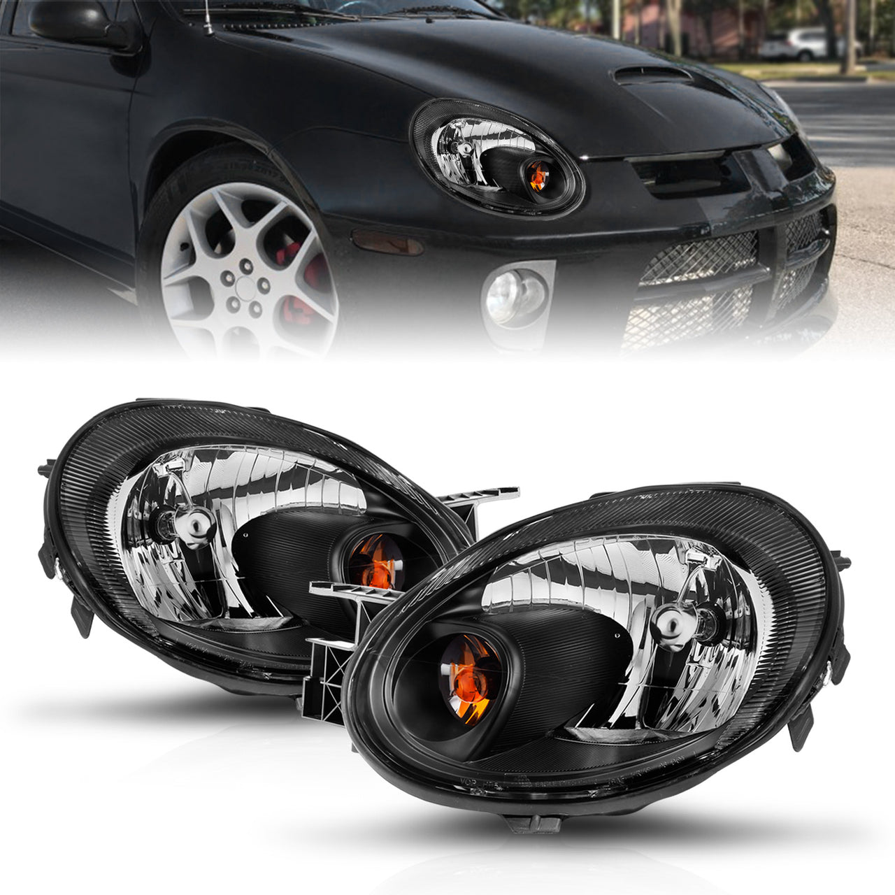 DODGE NEON 03-05 CRYSTAL HEADLIGHTS BLACK
