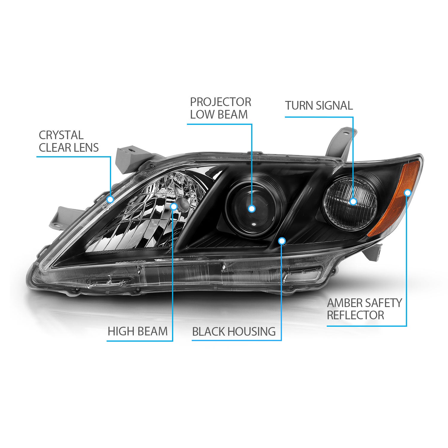 TOYOTA CAMRY 07-09 HEADLIGHTS BLACK AMBER (OE STYLE)