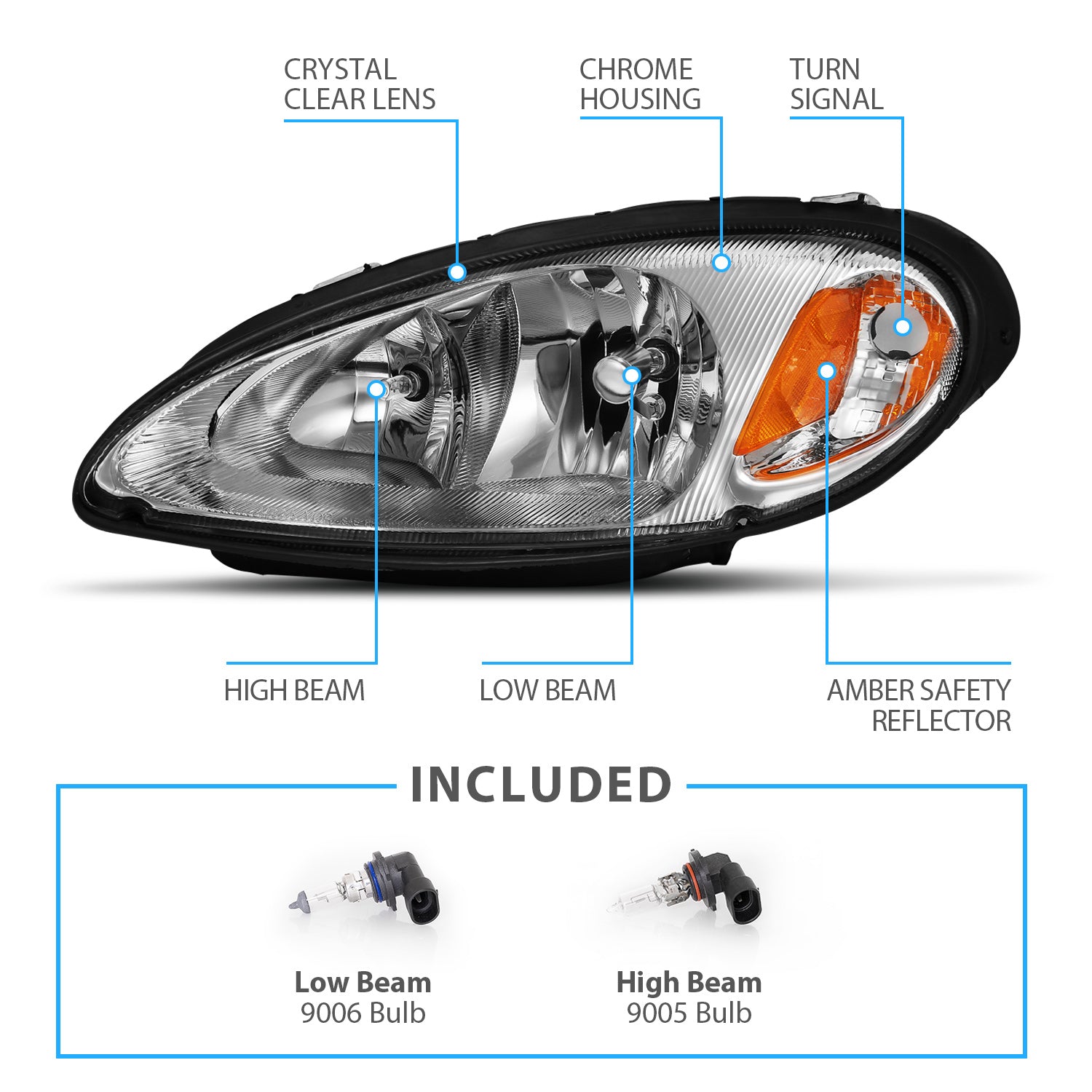 CHRYSLER PT CRUISER 01-05 HEADLIGHTS CHROME AMBER (OE REPLACEMENT)