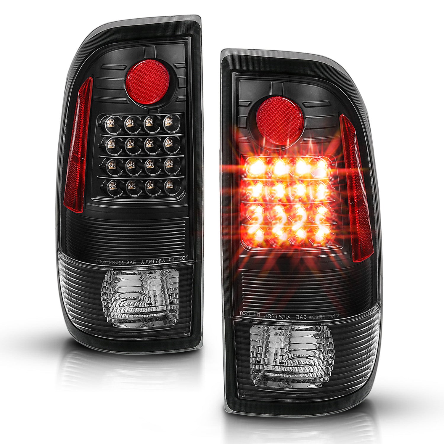 FORD F-150/F250 97-04 STYLESIDE/SUPER DUTY 99-07 LED TAILLIGHTS  BLACK HOUSING CLEAR LENS  REFLECTOR