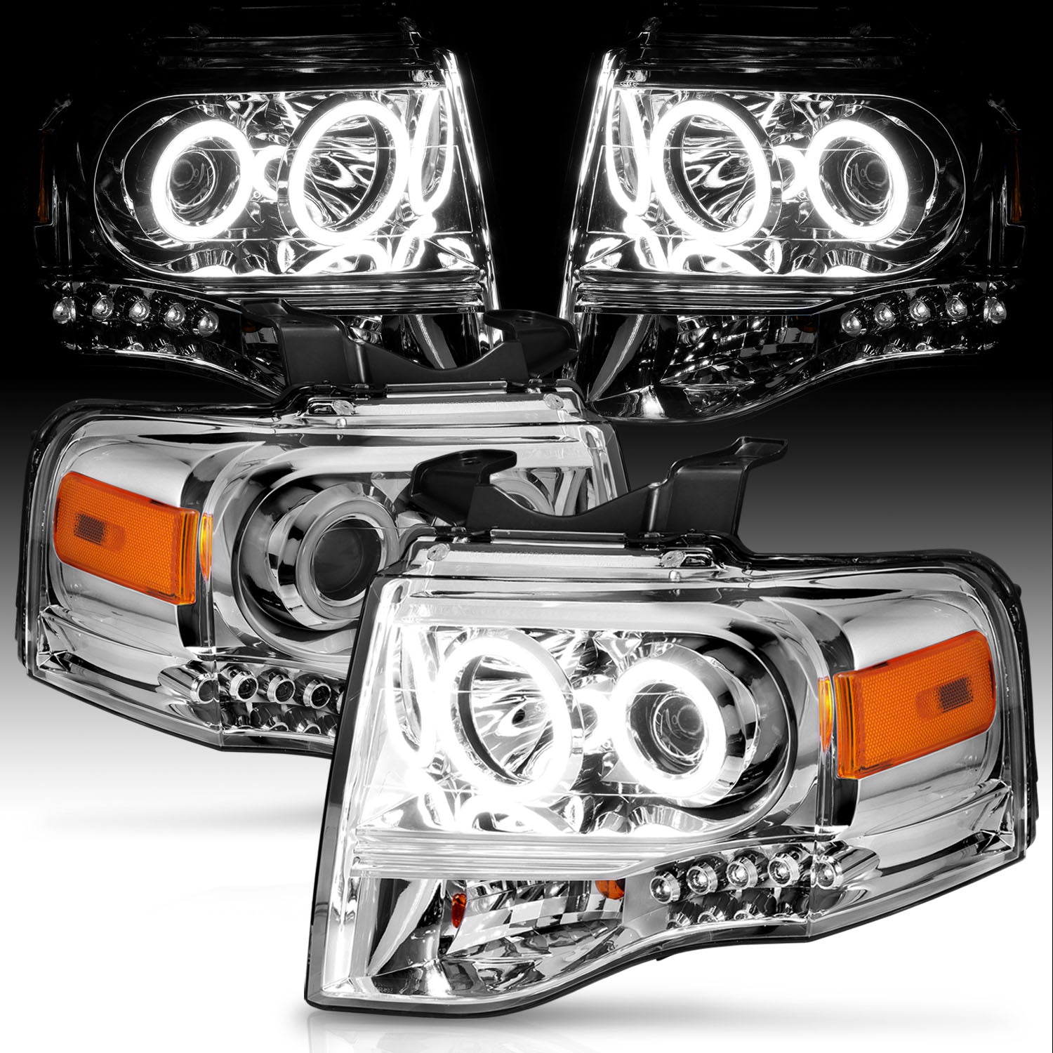 FORD EXPEDITION 07-08 PROJECTOR HEADLIGHTS CHROME CLEAR AMBER (RX HALO)