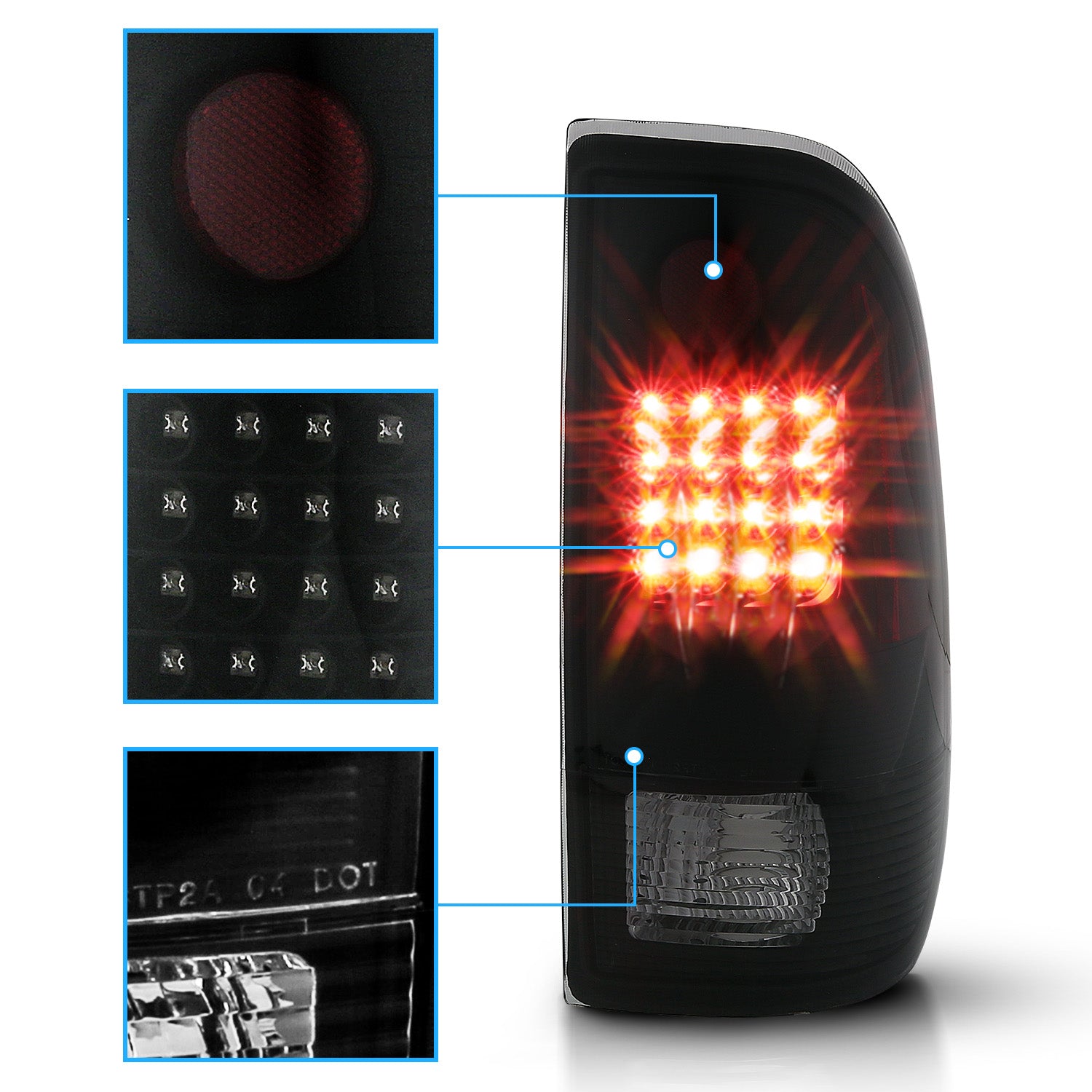 FORD F-150/F250 97-04 STYLESIDE/SUPER DUTY 99-07 LED TAILLIGHTS  BLACK HOUSING SMOKE LENS  REFLECTOR