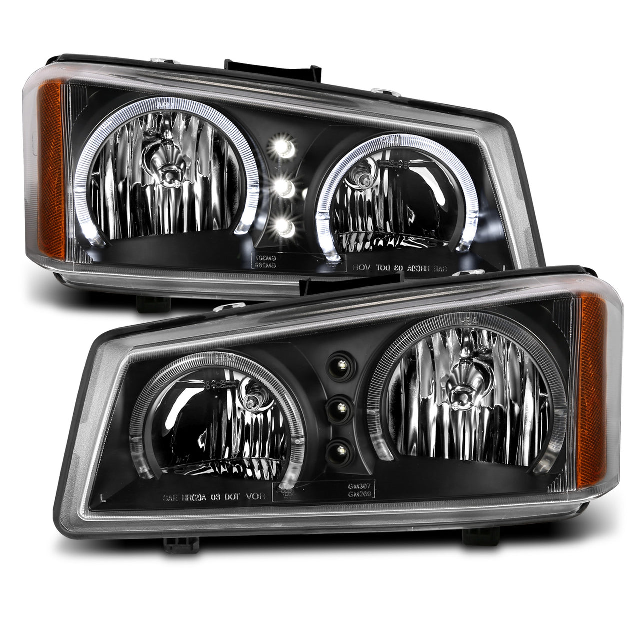 CHEVY SILVERADO 03-06 HEADLIGHTS BLACK 2 HALO W/ LED AMBER