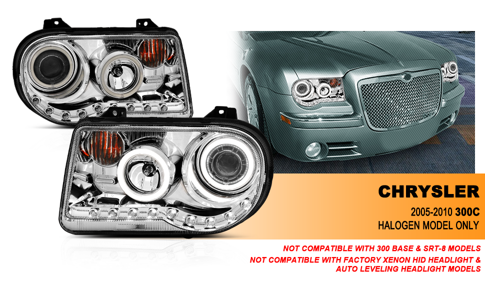 CHRYSLER 300C 05-UP PROJECTOR HEADLIGHTS G2 HALO LED CHROME (RX HALO) (W/O HID KITS) (OEM HID COMPATIBLE)