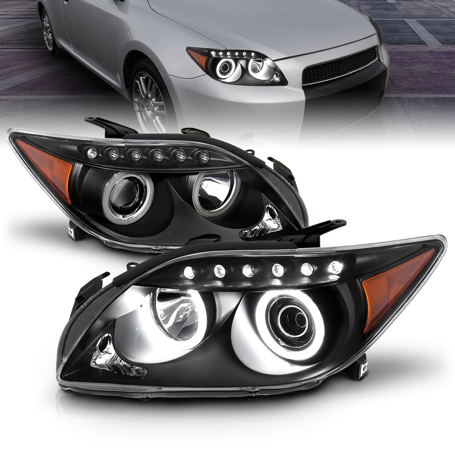 SCION TC 05-10 PROJECTOR HEADLIGHTS HALO BLACK CLEAR AMBER (RX HALO)
