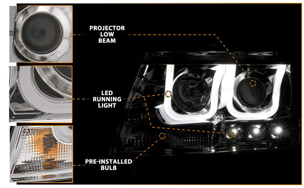 FORD F-150 04-07/LINCOLN MARK LT 06-07 PROJECTOR U-BAR STYLE HEADLIGHTS CHROME CLEAR AMBER