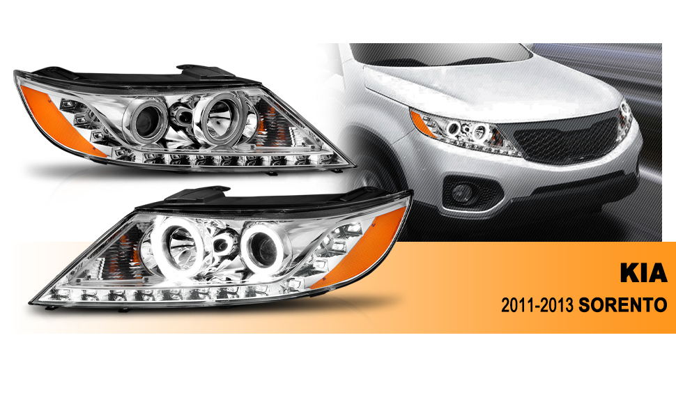 KIA SORENTO 2011 PROJECTOR HEADLIGHTS HALO CHROME CLEAR AMBER (RX HALO)