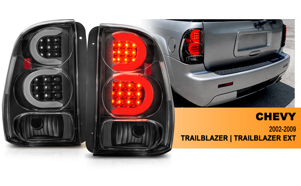 CHEVY TRAILBLAZER 02-09 LED TAIL LIGHTS BLACK HOUSING CLEAR LENS