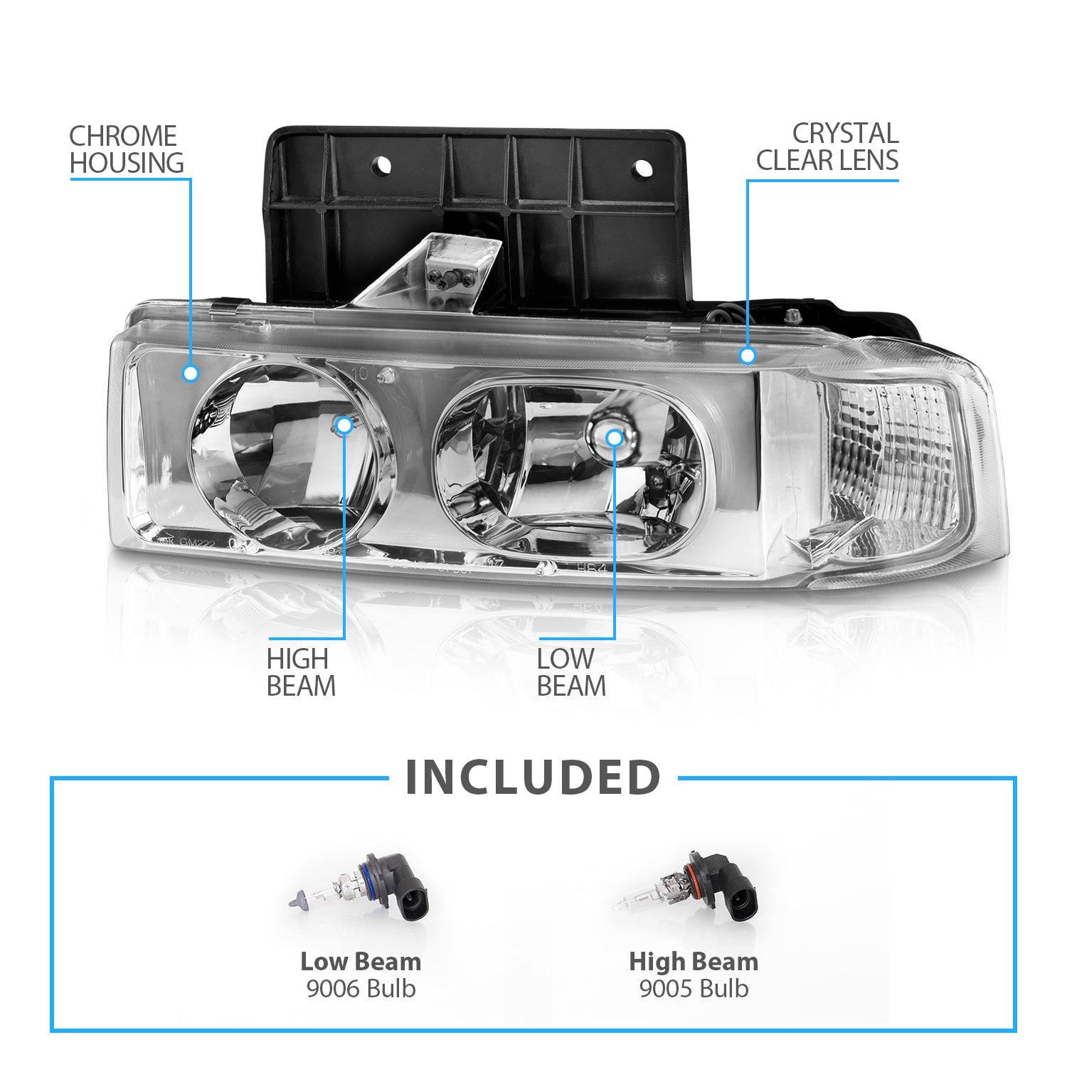 CHEVY ASTRO 95-03  HEADLIGHTS CHROME (1PCS W/ CORNER LIGHTS)
