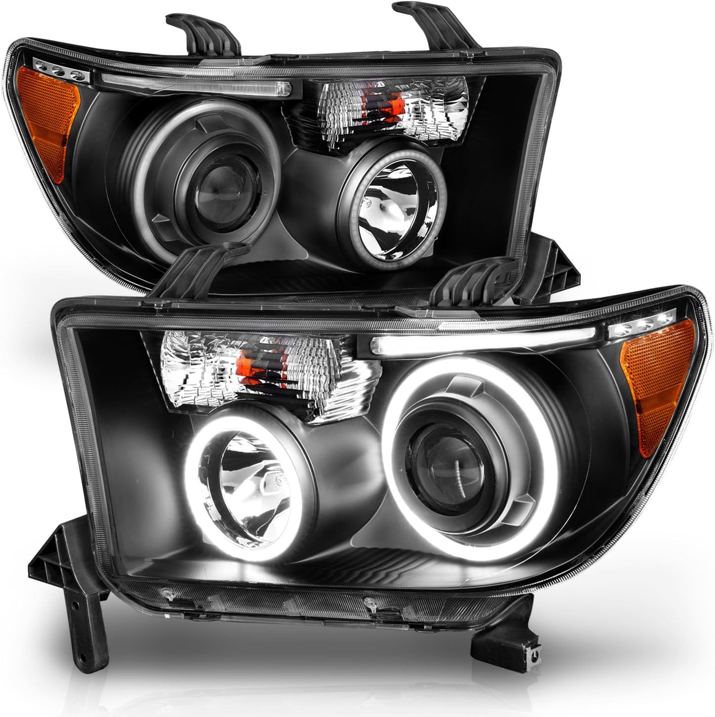 TOYOTA TUNDRA 07-13/SEQUOIA 08-17 PROJECTOR HEADLIGHTS HALO W/ LED BAR BLACK CLEAR AMBER (RX HALO)
