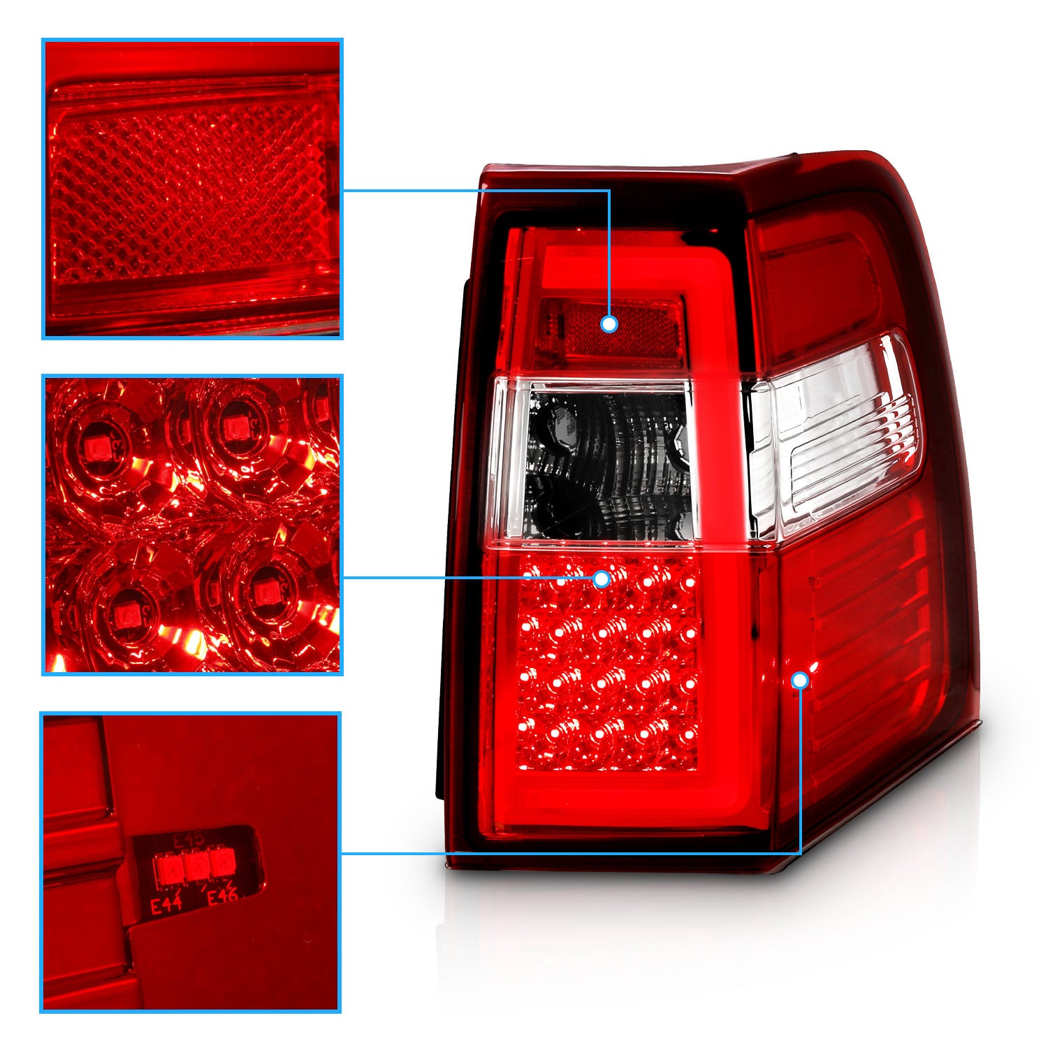 FORD EXPEDITION 07-17 LED TAIL LIGHTS RED/CLEAR LENS (SEQUENTIAL SIGNAL) W/ C-LIGHT BAR